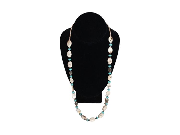 Vintage Turquoise Concho and White Buffalo Bead Necklace