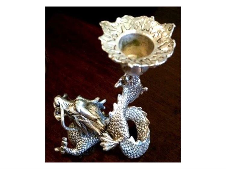 Antique Mythical Dragon Candlestick Holder