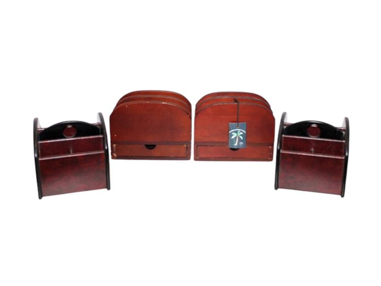 Burlwood & Mahogany Organizers/Caddy, 4 Pc