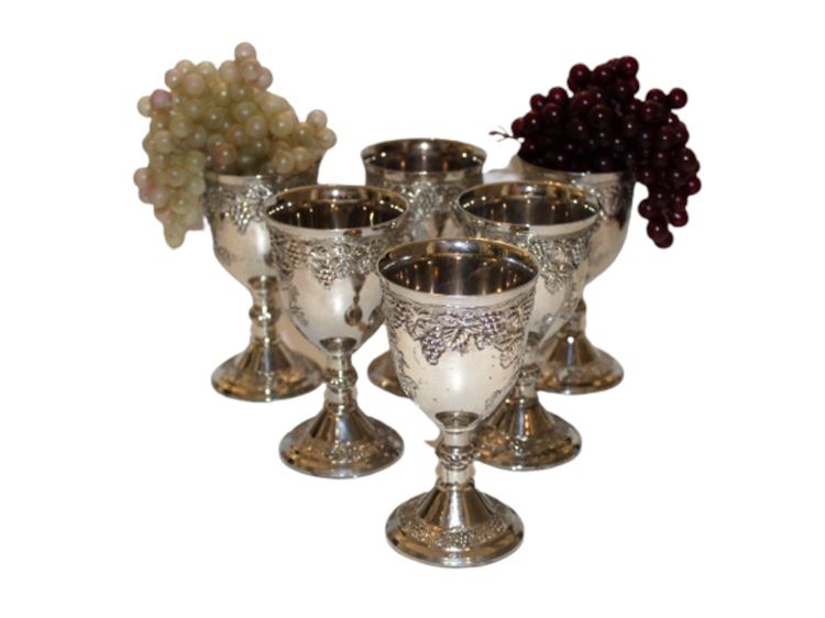 Embellished Silver Plated Port Goblets, Set of Six (6)