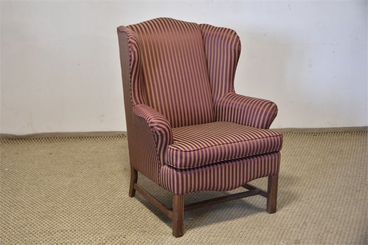 Stripped Upholstered Wingback Chair