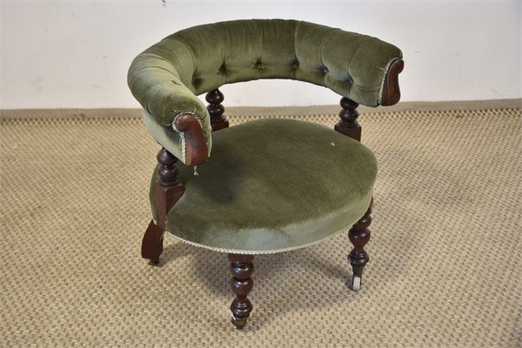 Vintage Tufted and Upholstered Round Back Chairs