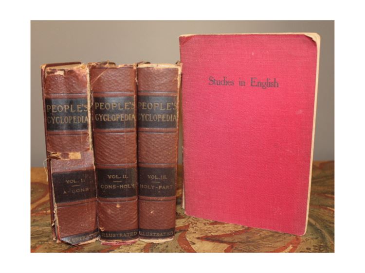 Antique People's Cyclopedia Vol I II III and Studies in English CR 1910