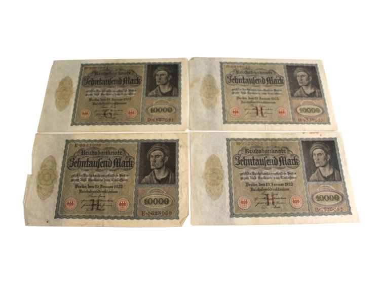 Four (4) Weimar Germany Reichsbanknote, 10000 Mark