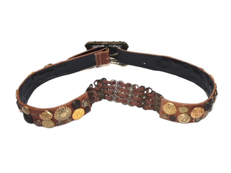 Rare SUZI ROHER Button Embellished Rhinestone Buckle Leather Belt