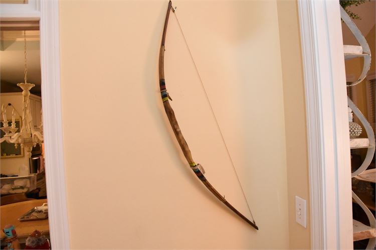 Old Handmade Souix Lacoda Beaded Longbow with Tanned Buffaloe Hide Handle