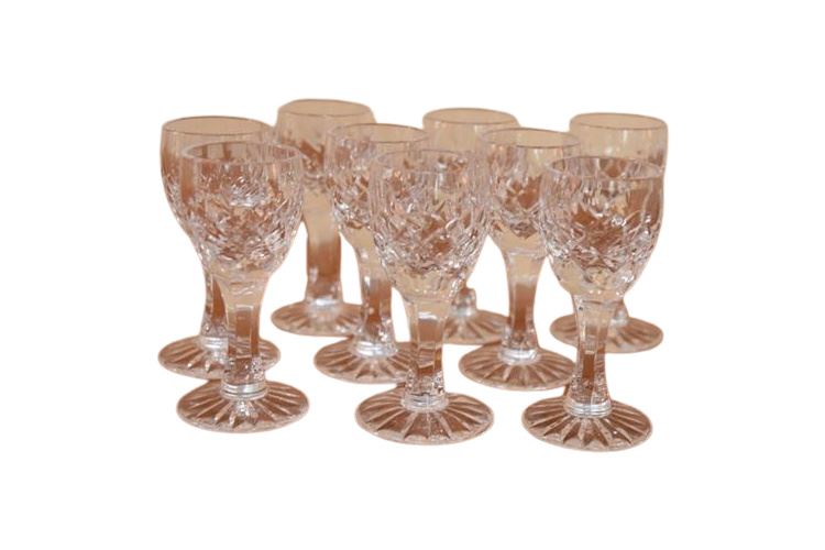 Set of 10 Waterford Crystal “Lismore” Liquor Glasses