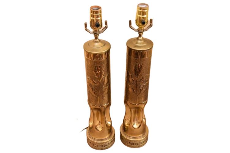 Pair World War Trench Art of Brass Artillery Shell Casing Lamps