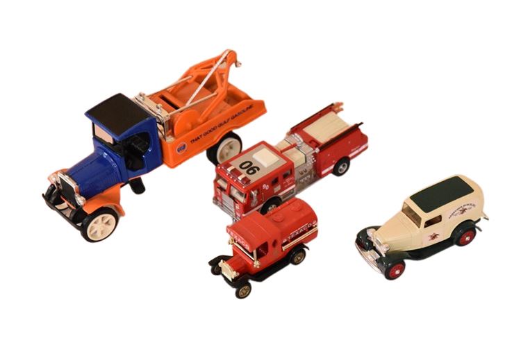 Group Of Four Vintage, Cast-iron Miniature Cars From The Ertl Company