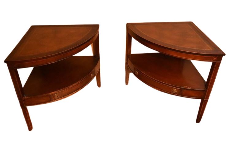 Pair Leather Top Corner Tables