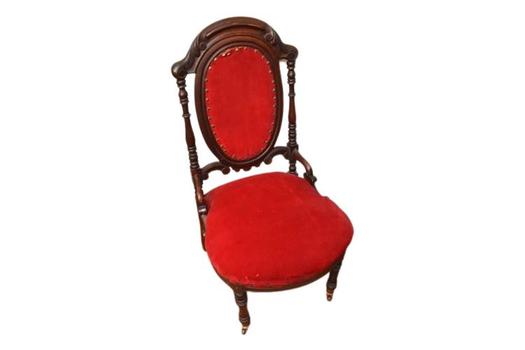 Red Upholstered Ribbon Back Chair With Tack Trim