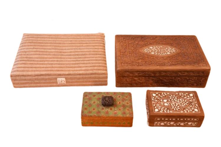 Four (4) Wooden and Fabric Decorative Boxes