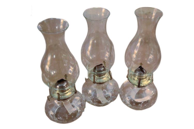 Three (3) Vintage Glass Oil Lamps