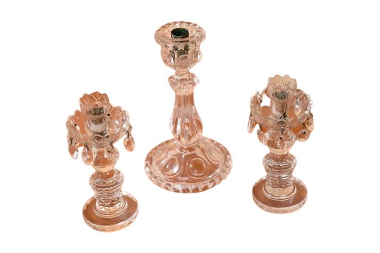 Three (3) Vintage Glass Candle Holders