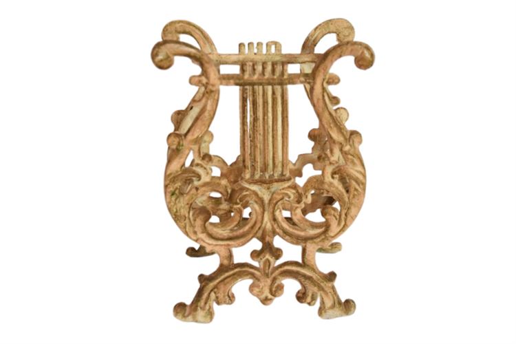 Vintage Gold Metal Lyre Harp Magazine Rack Holder