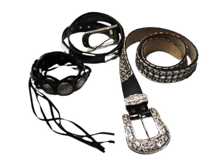 Three (3) Ladies Leather Belts - LeatherRock Studded Crystal Italian...