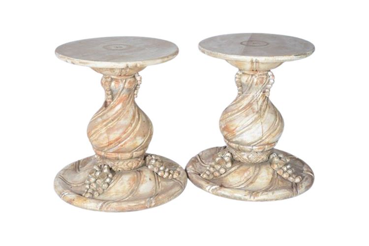 Pair Grapevine Pattern Carved Wooden Table Bases