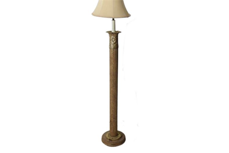 Carved and Gilt Floor Lamp With Shade