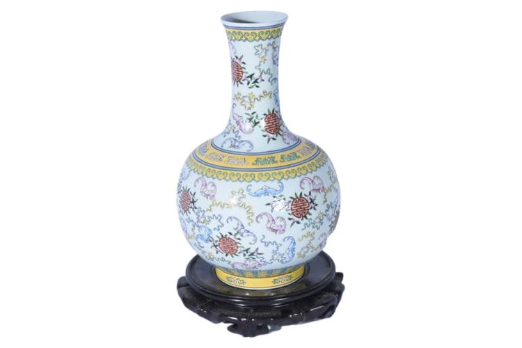 Chinese Porcelain Vase On Wooden Stand