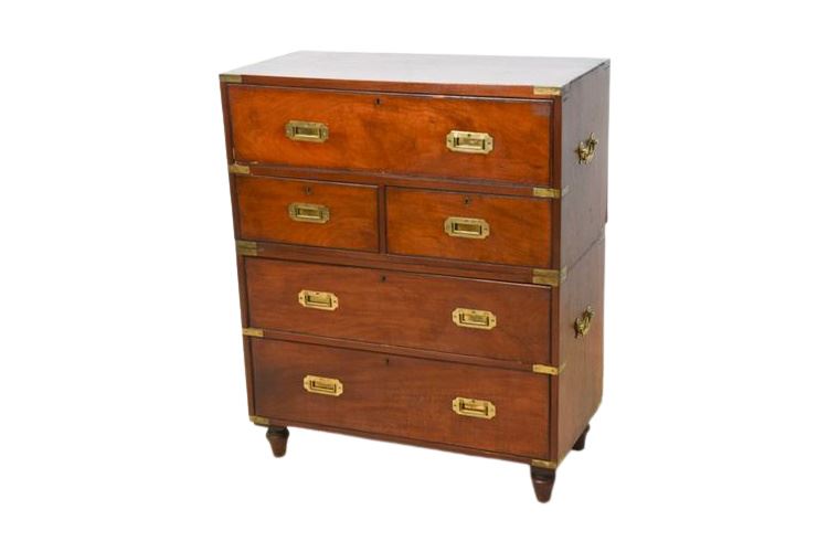 Antique Mahogany Two Part Campaign Chest