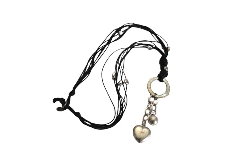 GILLIAN JULIUS Silver Heart and Ball Necklace with Nuggets