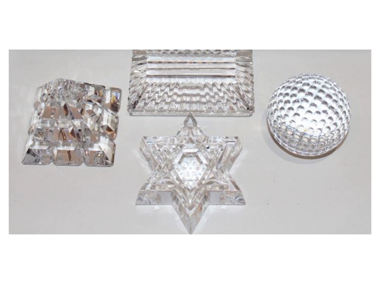 Fine WATERFORD and Crystal Faceted Paperweights, 4 Pc - Pyramid, Star of David,