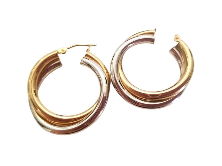 14K White and Yellow Gold Criss-Cross Hoop Earrings
