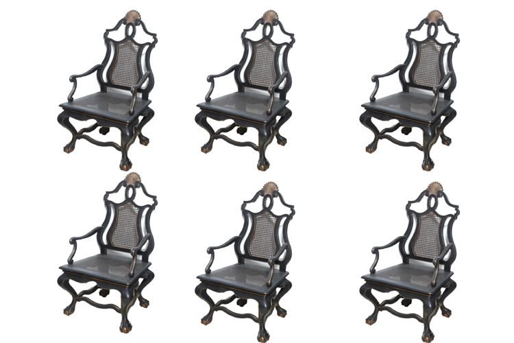 Set of Six (6) Italian Ebonized Chairs with Gilt Decoration