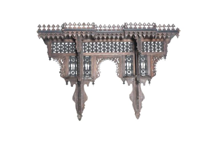 Moroccan Carved Inlaid Hanging Wall Shelf