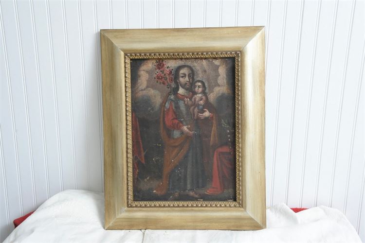 Antique Religious Themed Oil on Canvas