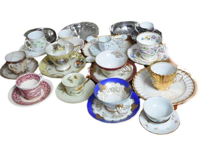 Group Porcelain Tea Cups and Saucers