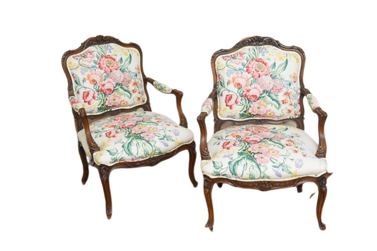 Pair French Louis XV Style Armchairs