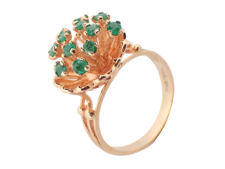 14K Yellow Gold Emerald Cluster Ring