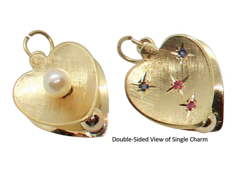 14K Yellow Gold Double-Sided Sapphire and Pearl Charm, c. 1950s