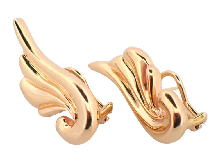 18K Yellow Gold Vintage Wing Motif Earrings