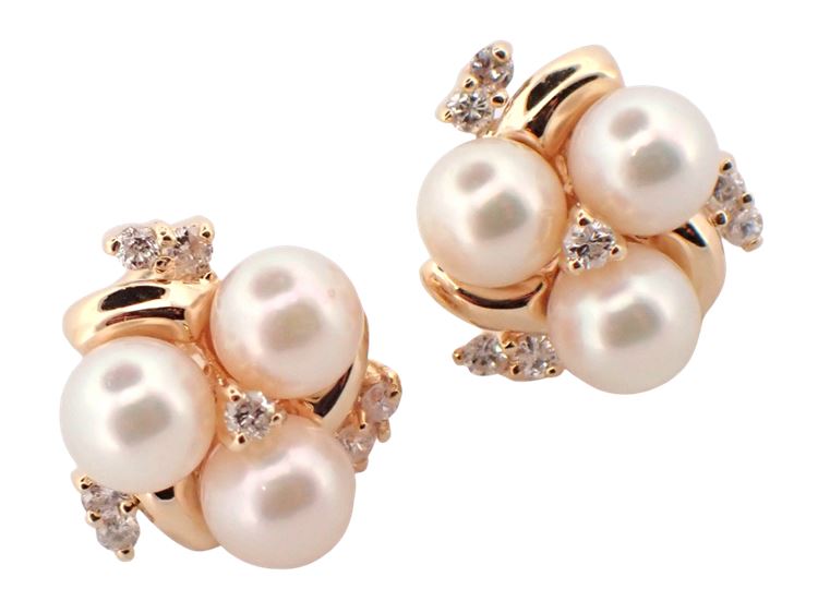 14K YG Akoya Cultured Pearls and 0.42 ctw Diamond Earrings