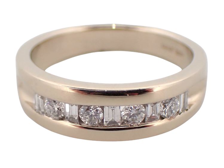 14K Yellow Gold Round and Baguette Cut 0.46ct Diamond Band (New)