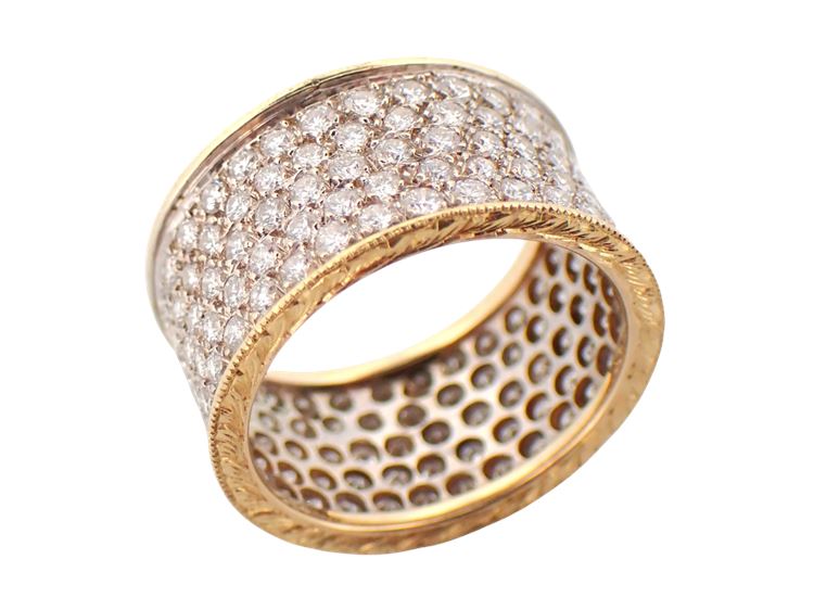 Full Pavé Ring 18K Yellow & White Gold With 2.63 Carats 150 Diamonds