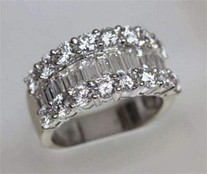 Wide Round and Baguette Diamond White Gold Band