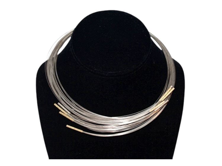Sterling Silver Layered  Collar Necklace with Gold Plated Accents