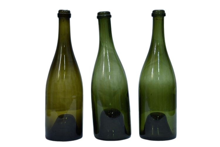 Three (3) Green Glass Wine Bottles