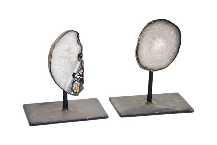 Two (2) Geode Specimens On Metal Stands