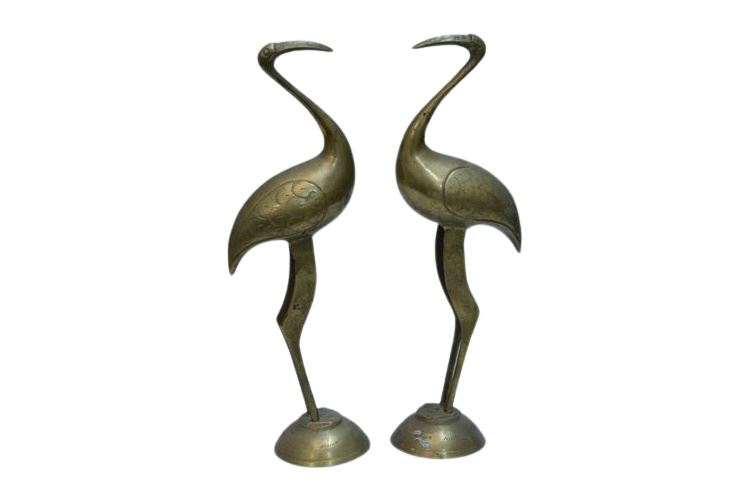 Pair  Early 20th Century Brass Egrets