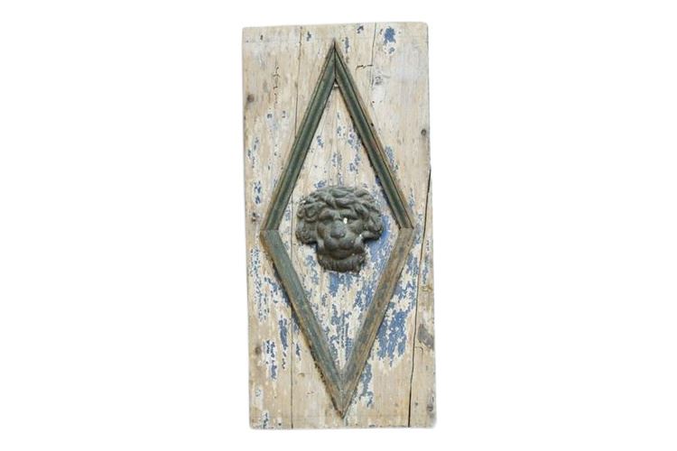 Antique Wood Panel with Applied Molding and Lion Head Mask