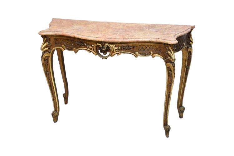 Carved and Gilt Marble Top Console Table