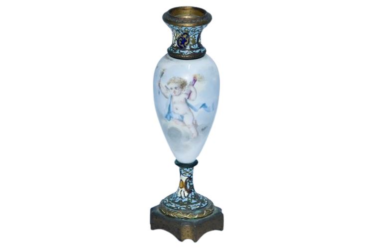 Sèvres Style Porcelain and Champlevé  Vase