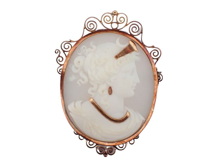 14K Yellow Gold & Gold Filed Shell Cameo Habille Pin