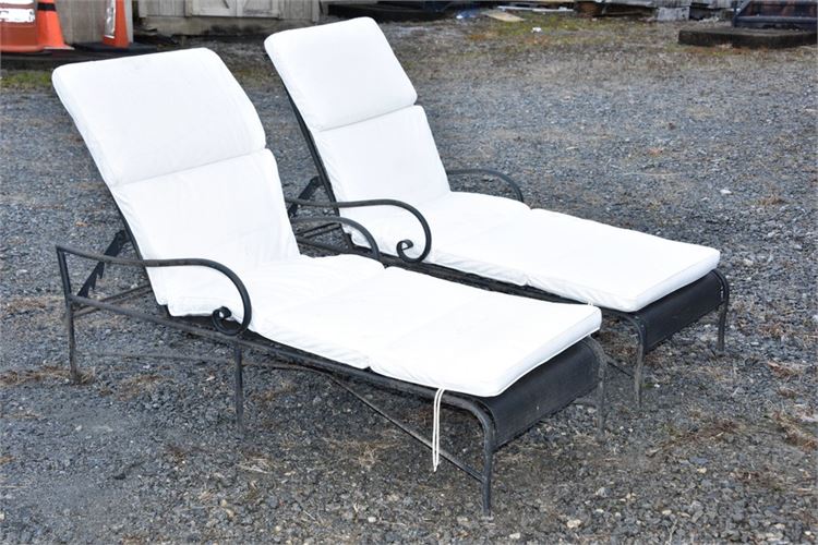 Pair Metal Chaise Lounges With Cushions