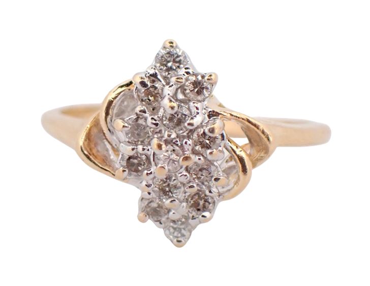 14K YG Diamond Waterfall Cluster Ring