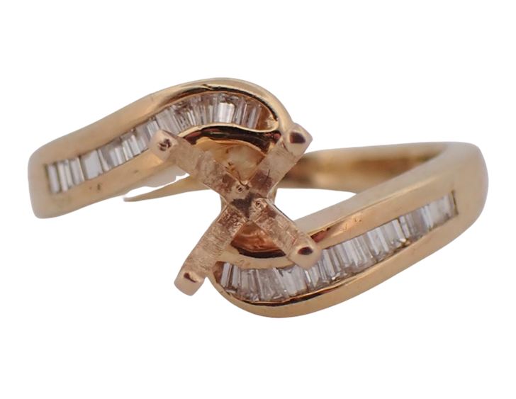 14K Yellow Gold Engagement Ring Setting with Baguette Diamonds